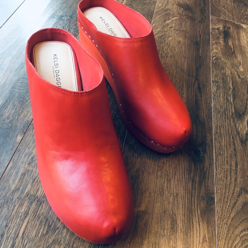 Kelsi Dagger Red Leather Clogs